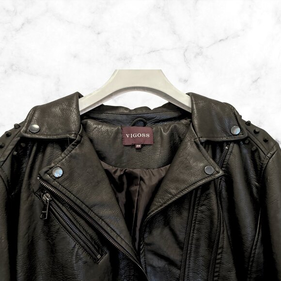 🔥VIGOSS Faux Leather Studded Moto Jacket Women's Size 2X 🔥 - Picture 2 of 7